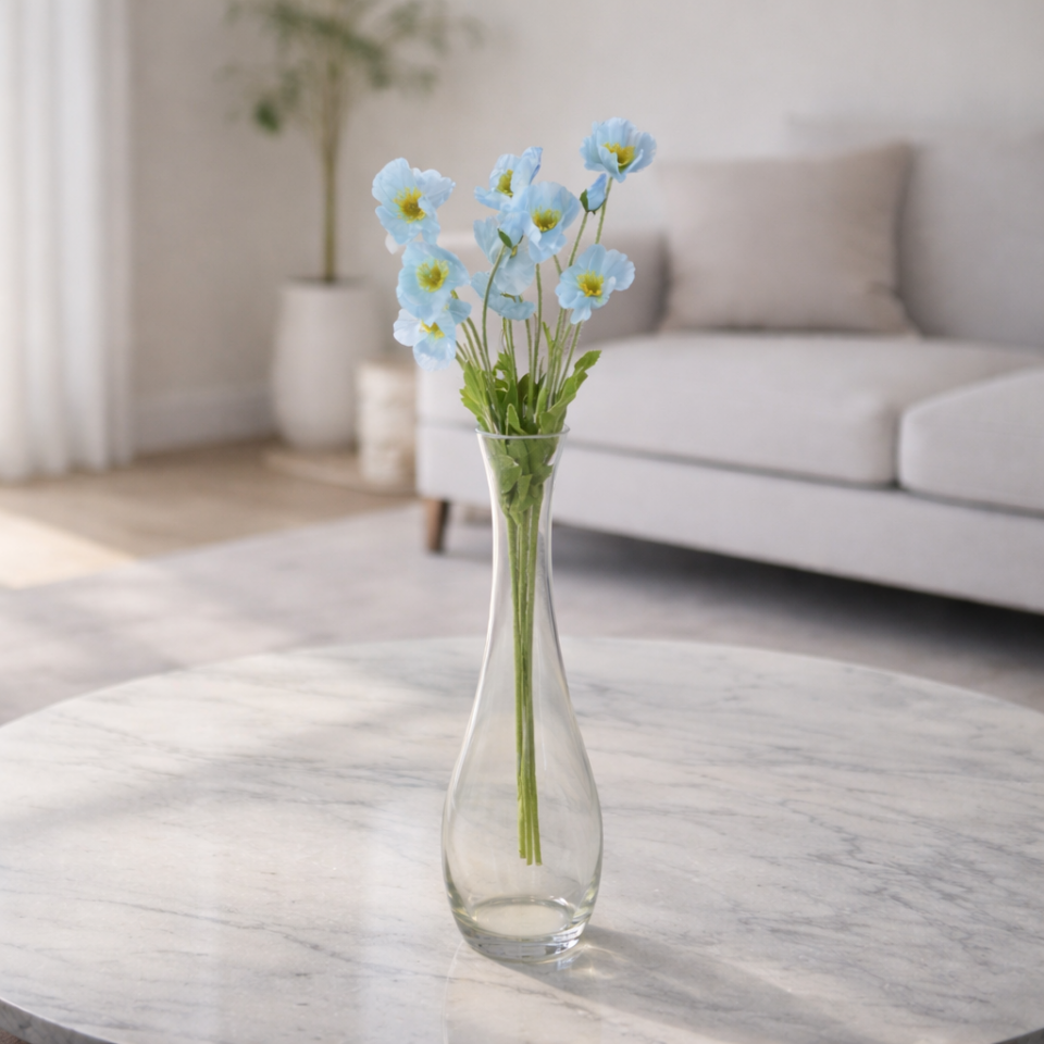 Yapay Çiçek 4lü Gelincik Dalı 60 cm Açık mavi