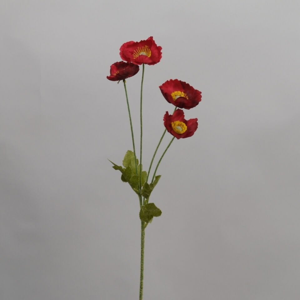 Yapay Çiçek 4lü Gelincik Dalı 60 cm Kırmızı