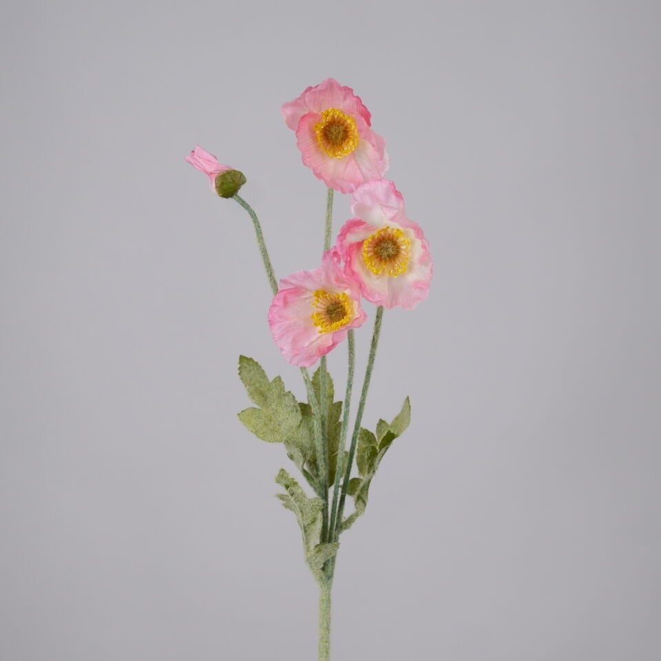Yapay Çiçek 4lü Gelincik Dalı 60 cm Pembe Beyaz