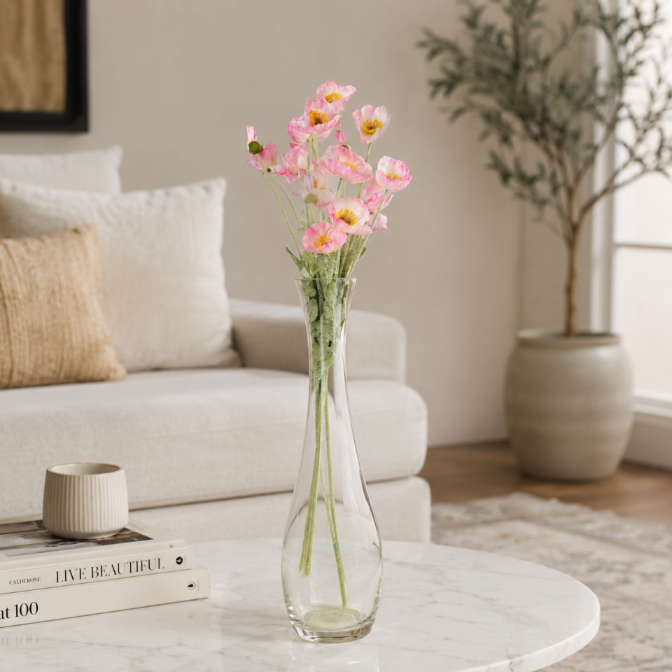 Yapay Çiçek 4lü Gelincik Dalı 60 cm Pembe Beyaz