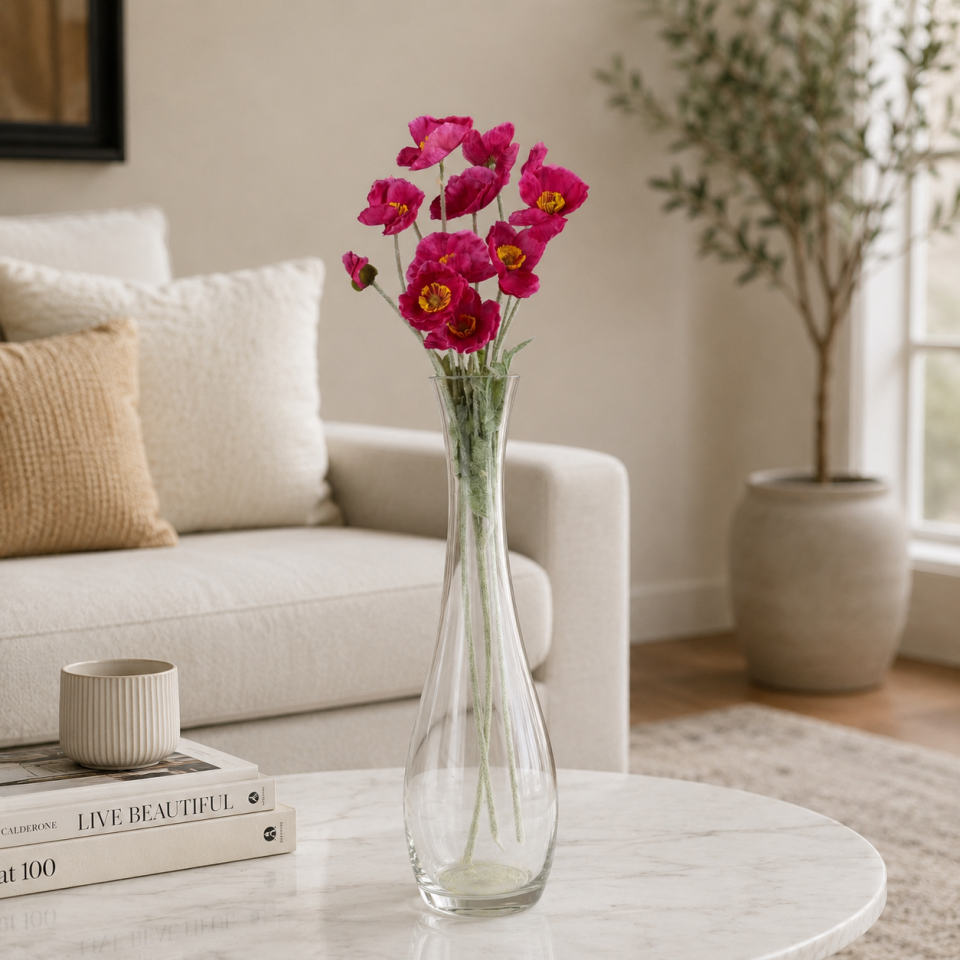 Yapay Çiçek 4lü Gelincik Dalı 60 cm Fuşya