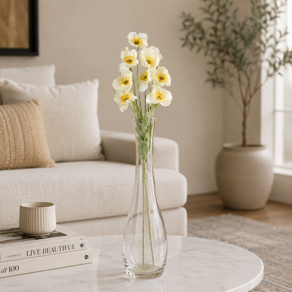Yapay Çiçek 4lü Gelincik Dalı 60 cm Kırık Beyaz