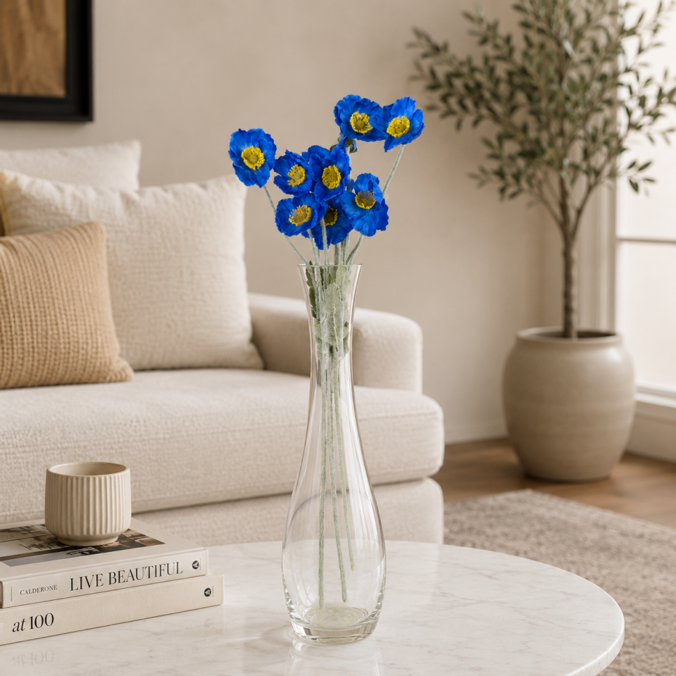 Yapay Çiçek 4lü Gelincik Dalı 60 cm Saks Mavi