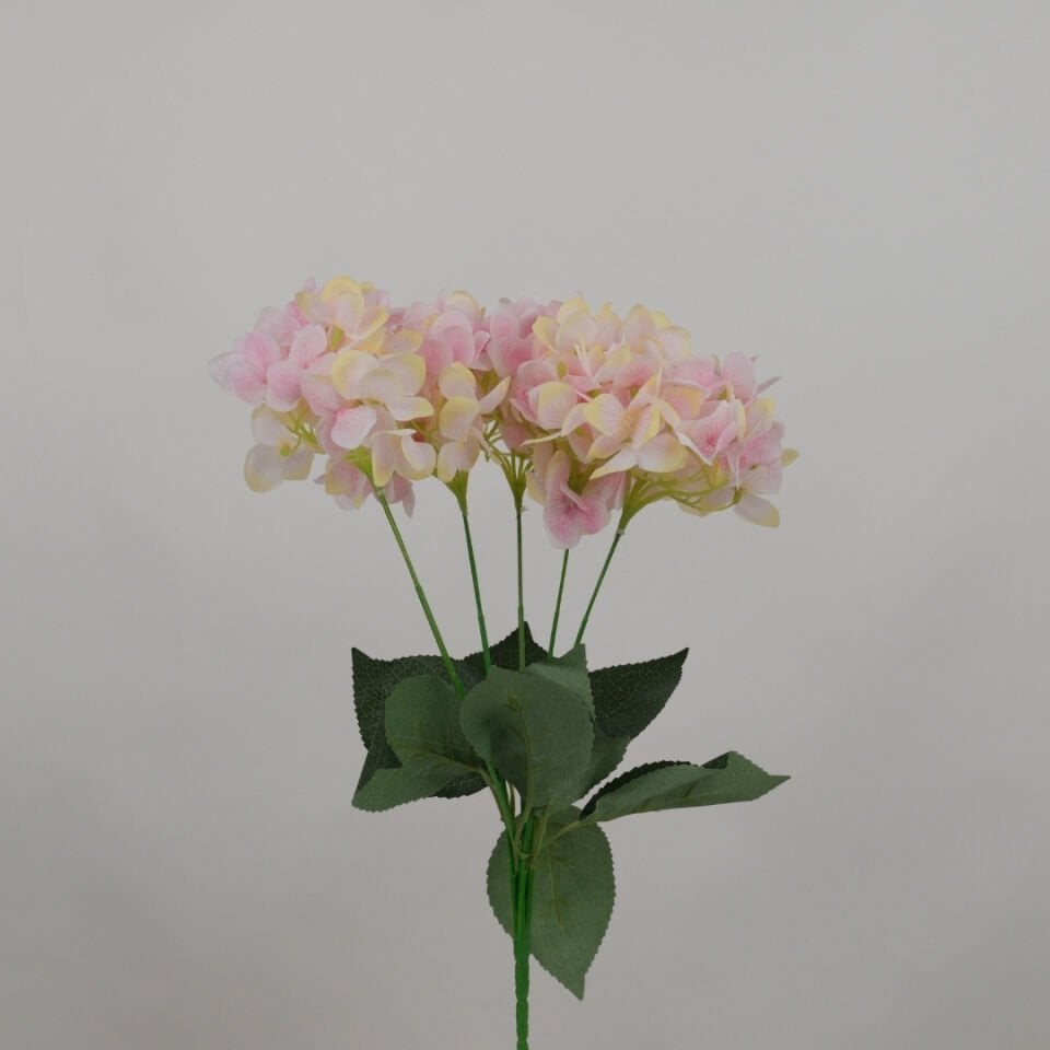 Yapay Lüx 5 Dallı Islak Ortanca Demeti 45 cm Pembe Sarı