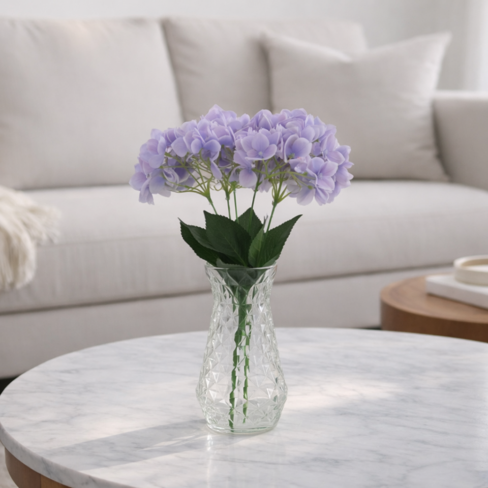 Yapay Lüx 5 Dallı Islak Ortanca Demeti 45 cm Lila