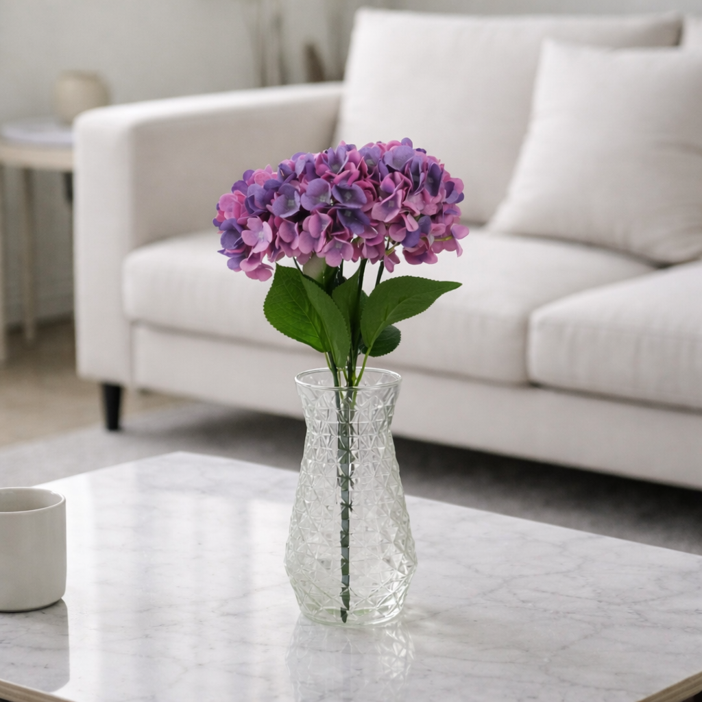 Yapay Lüx 5 Dallı Ortanca Demeti 45 cm Mor Pembe