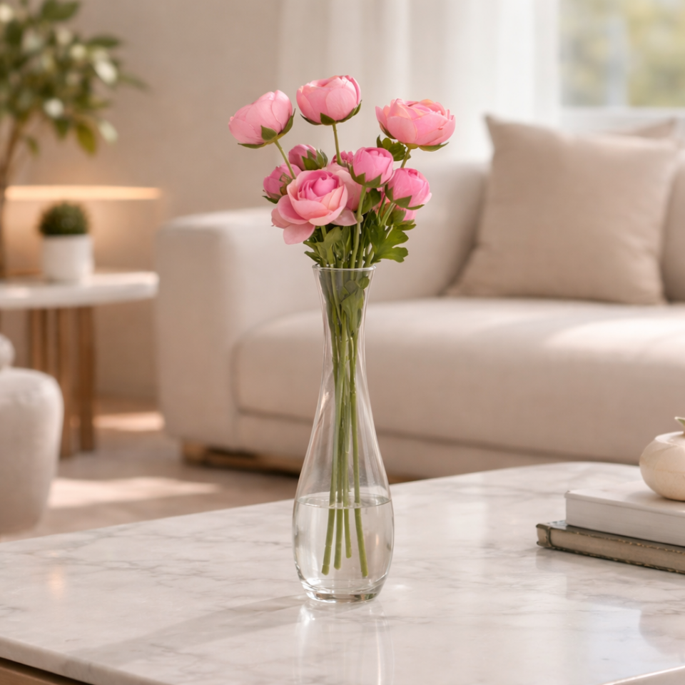 Yapay Uzun Dal 4lü Gül 63 cm Pudra Pembe