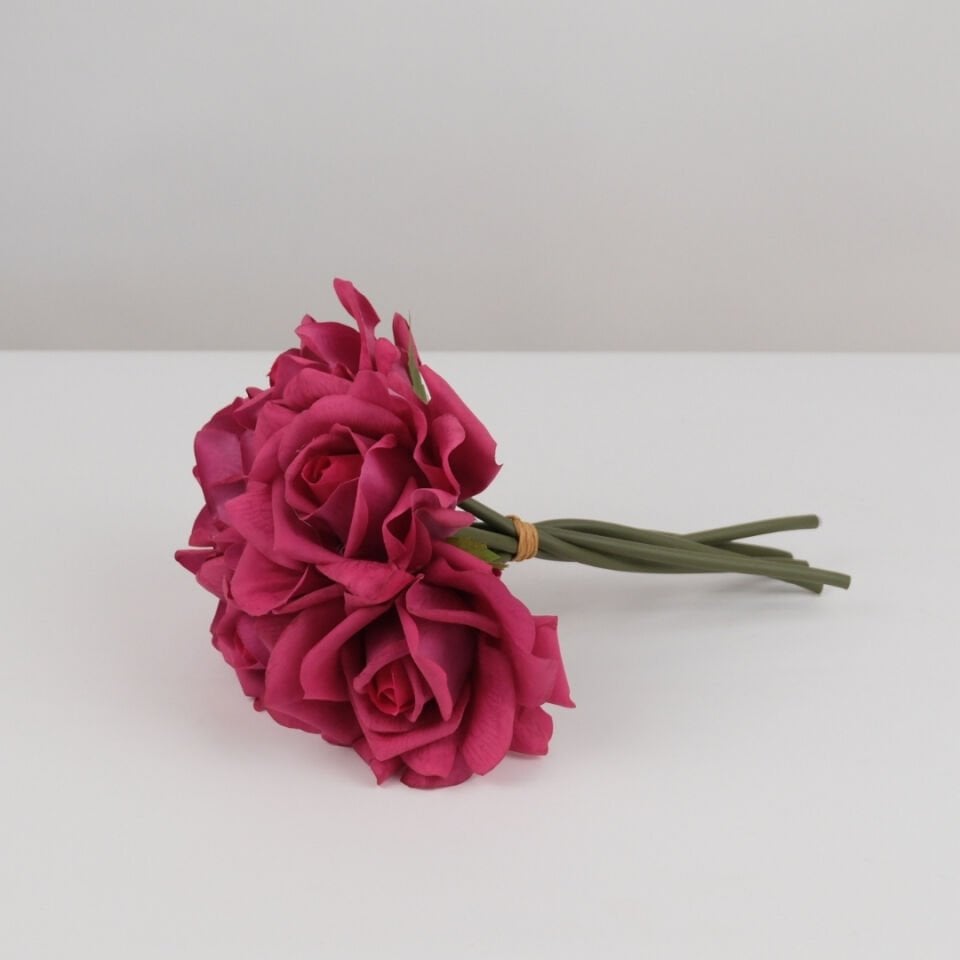 Yapay Premium 5’lı Islak Gonca Gül Demeti 25 cm Fuşya