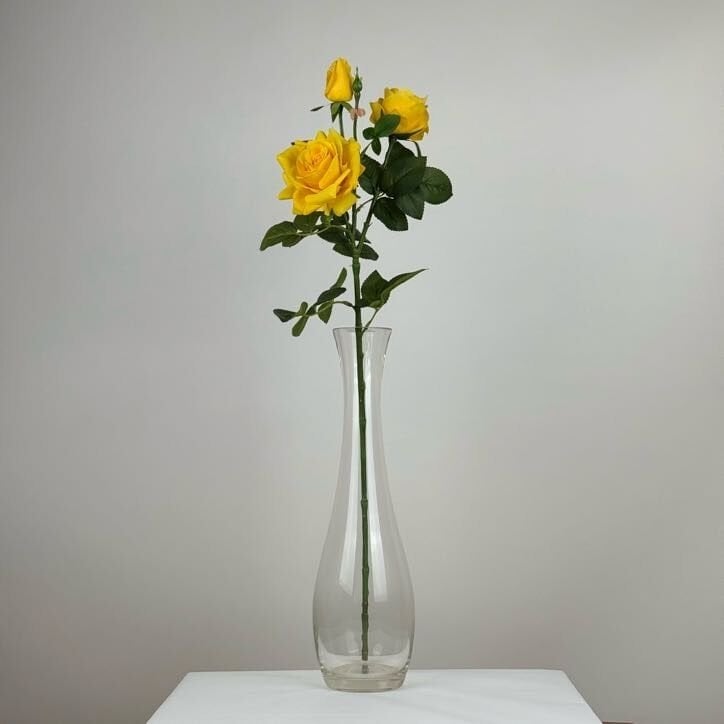 Yapay Islak Premium 3lü Goncalı Gül Dalı 76 cm Sarı