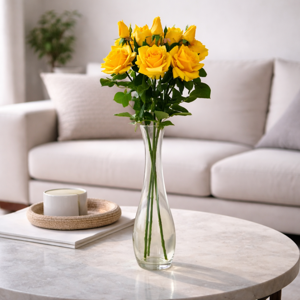 Yapay Islak Premium 3lü Goncalı Gül Dalı 76 cm Sarı