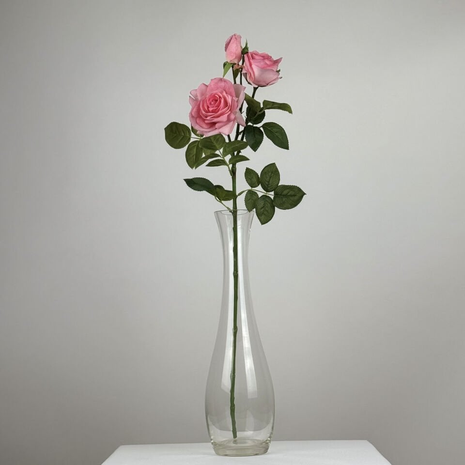 Yapay Islak Premium 3lü Goncalı Gül Dalı 76 cm Pembe