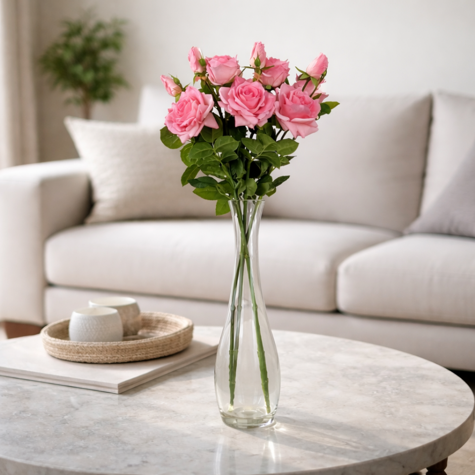 Yapay Islak Premium 3lü Goncalı Gül Dalı 76 cm Pembe