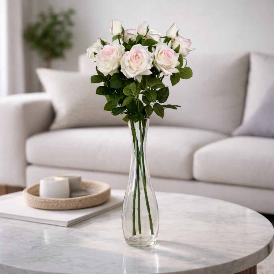 Yapay Islak Premium 3lü Goncalı Gül Dalı 76 cm Ebruli
