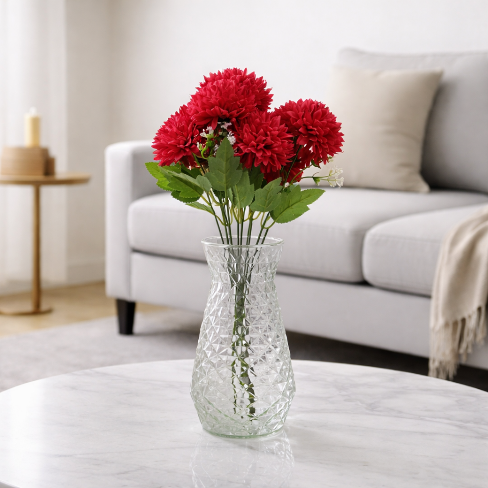 Yapay 7li Krizantem Çiçeği 42 cm Kırmızı