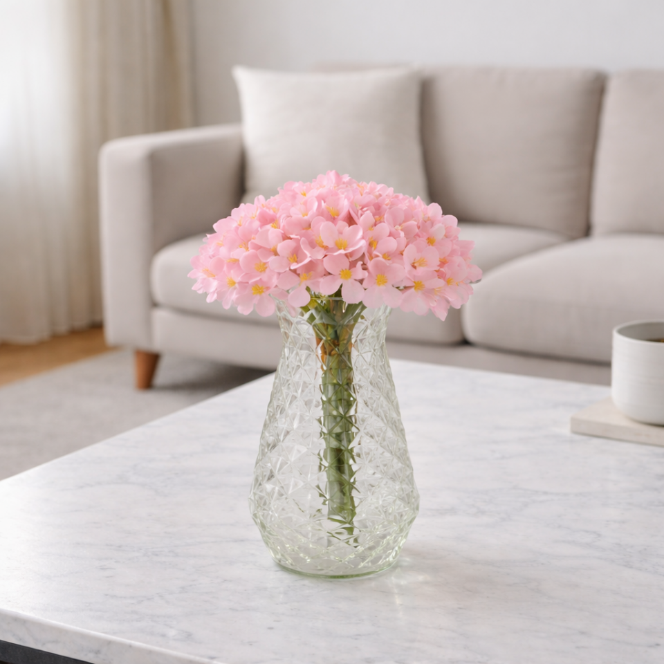 Kaliteli Yapay Mine Çiçekli Buket 26 cm Pembe