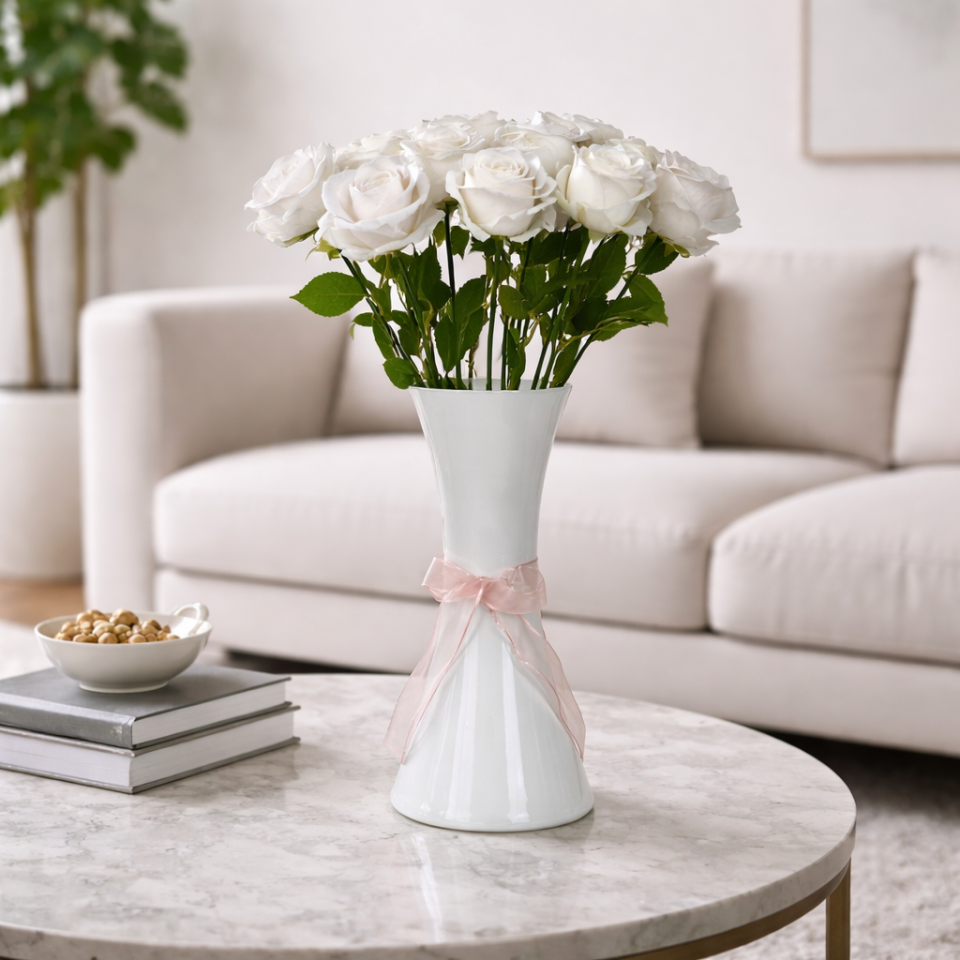 Yapay Kadife Gül Dalı 50 cm beyaz
