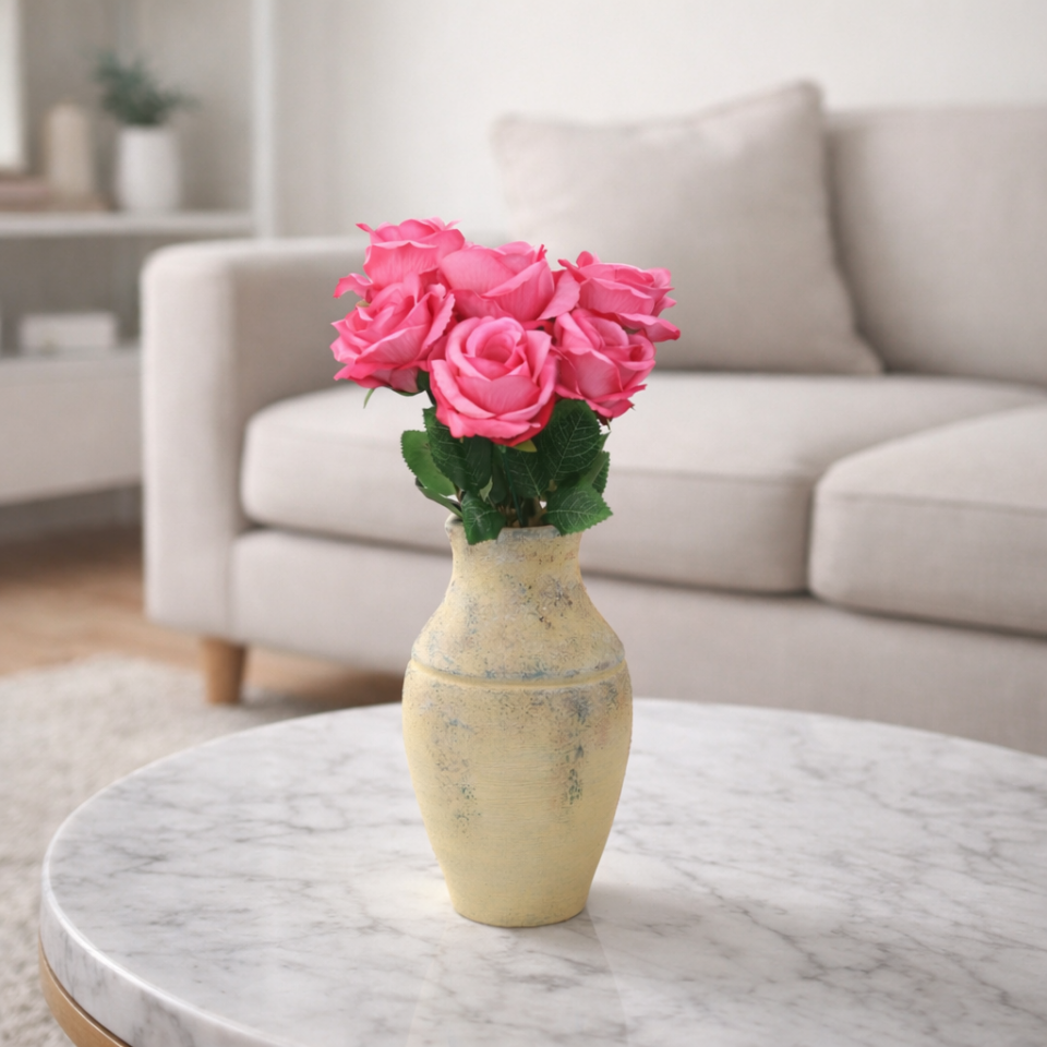 Yapay Çiçek 7 Dallı Gülü Demeti 40 cm pembe