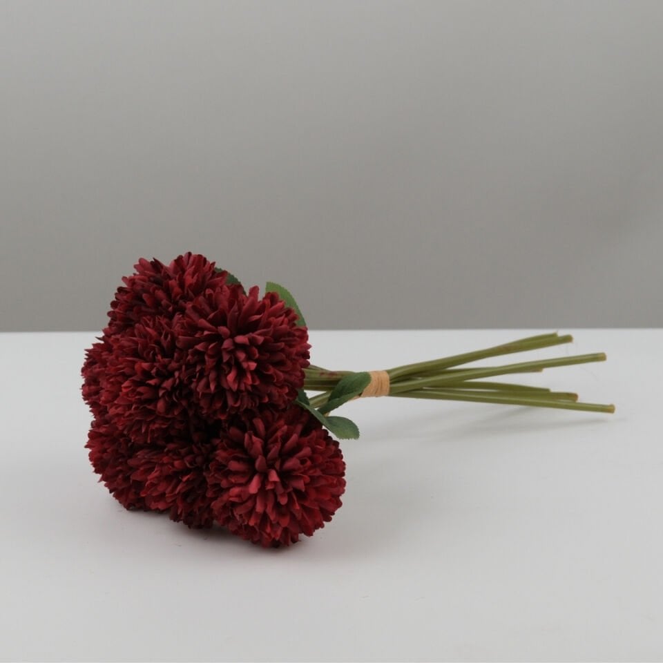 Yapay Çiçek Top Krizantem 7li Mini Kartopu Demeti 30 cm Bordo