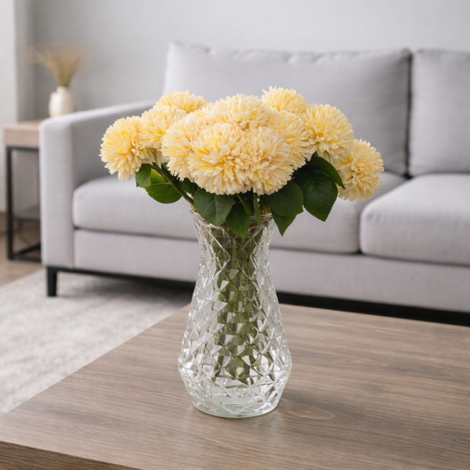 Yapay Çiçek Top Krizantem 7li Mini Kartopu Demeti 30 cm Kavun İçi