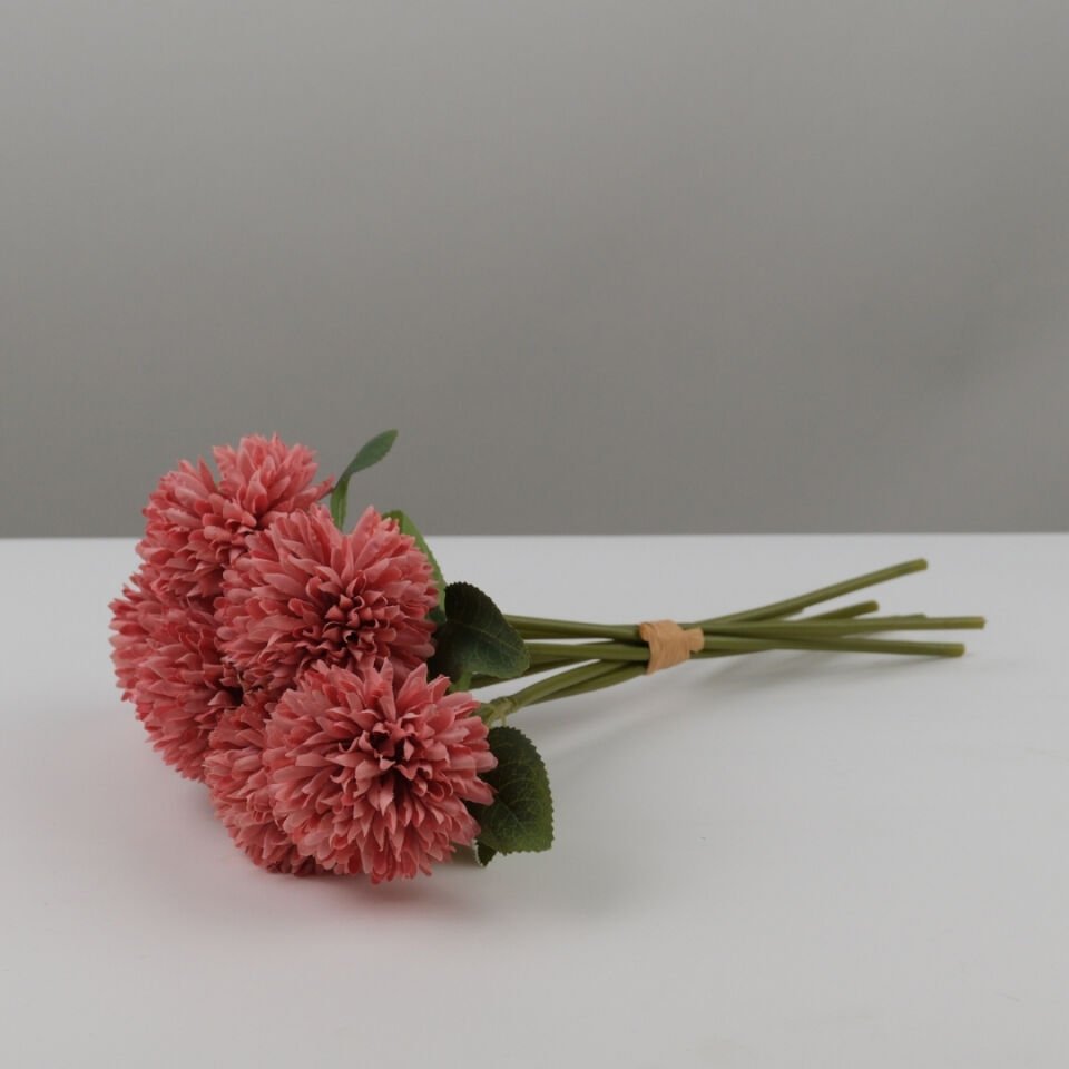 Yapay Çiçek Top Krizantem 7li Mini Kartopu Demeti 30 cm Mat Nar Çiçeği