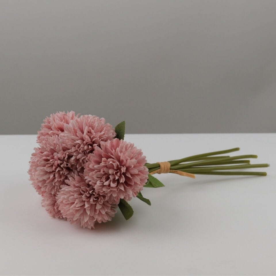 Yapay Çiçek Top Krizantem 7li Mini Kartopu Demeti 30 cm Pudra Lila