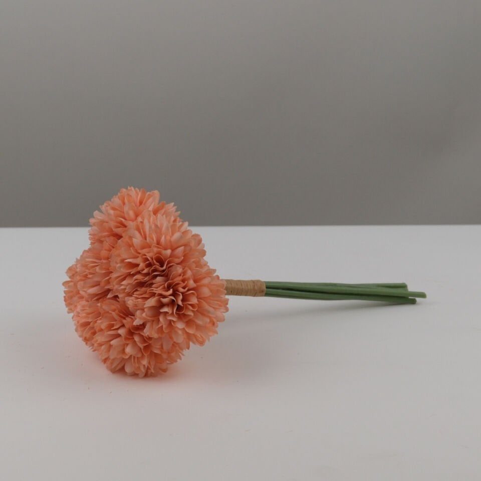 Yapay Çiçek Top Krizantem 7li Mini Kartopu Demeti 30 cm Somon