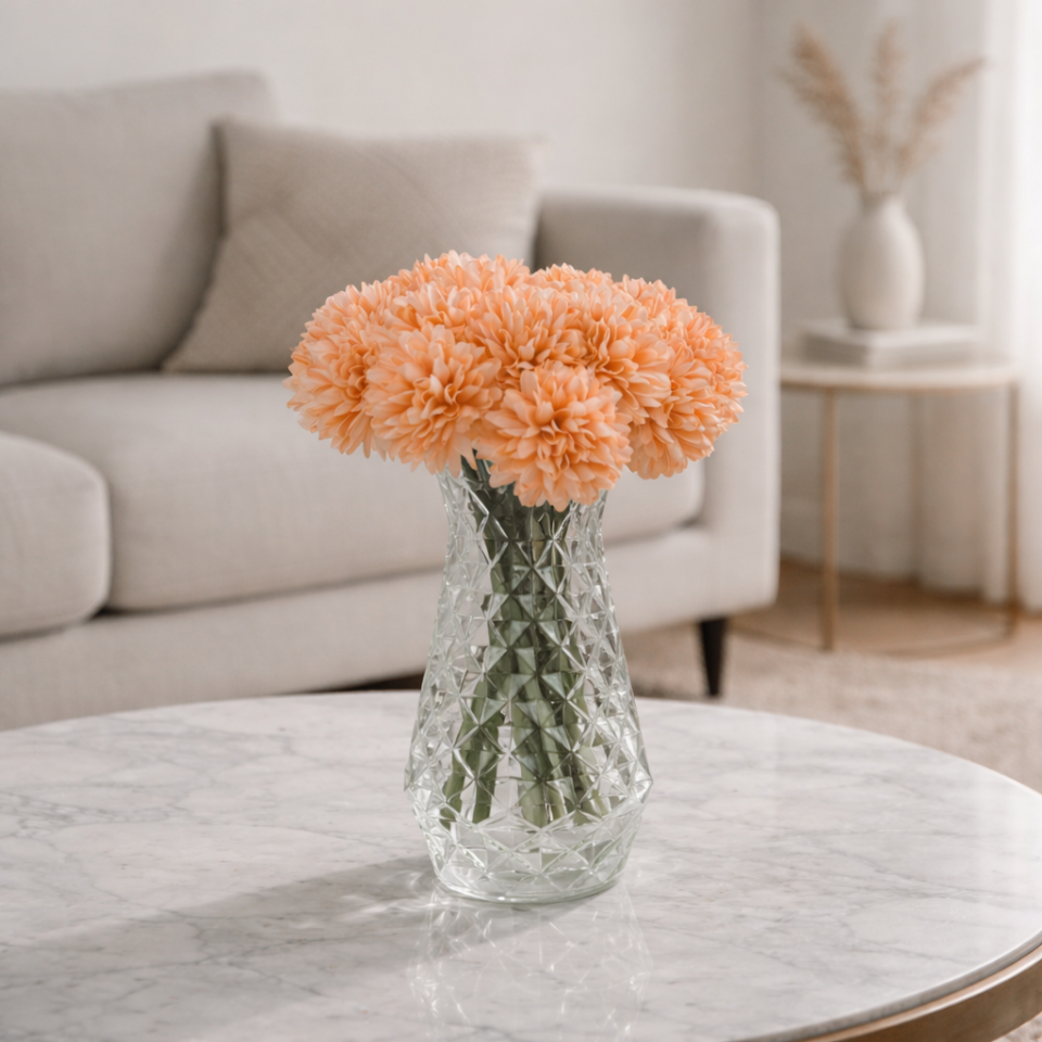 Yapay Çiçek Top Krizantem 7li Mini Kartopu Demeti 30 cm Somon