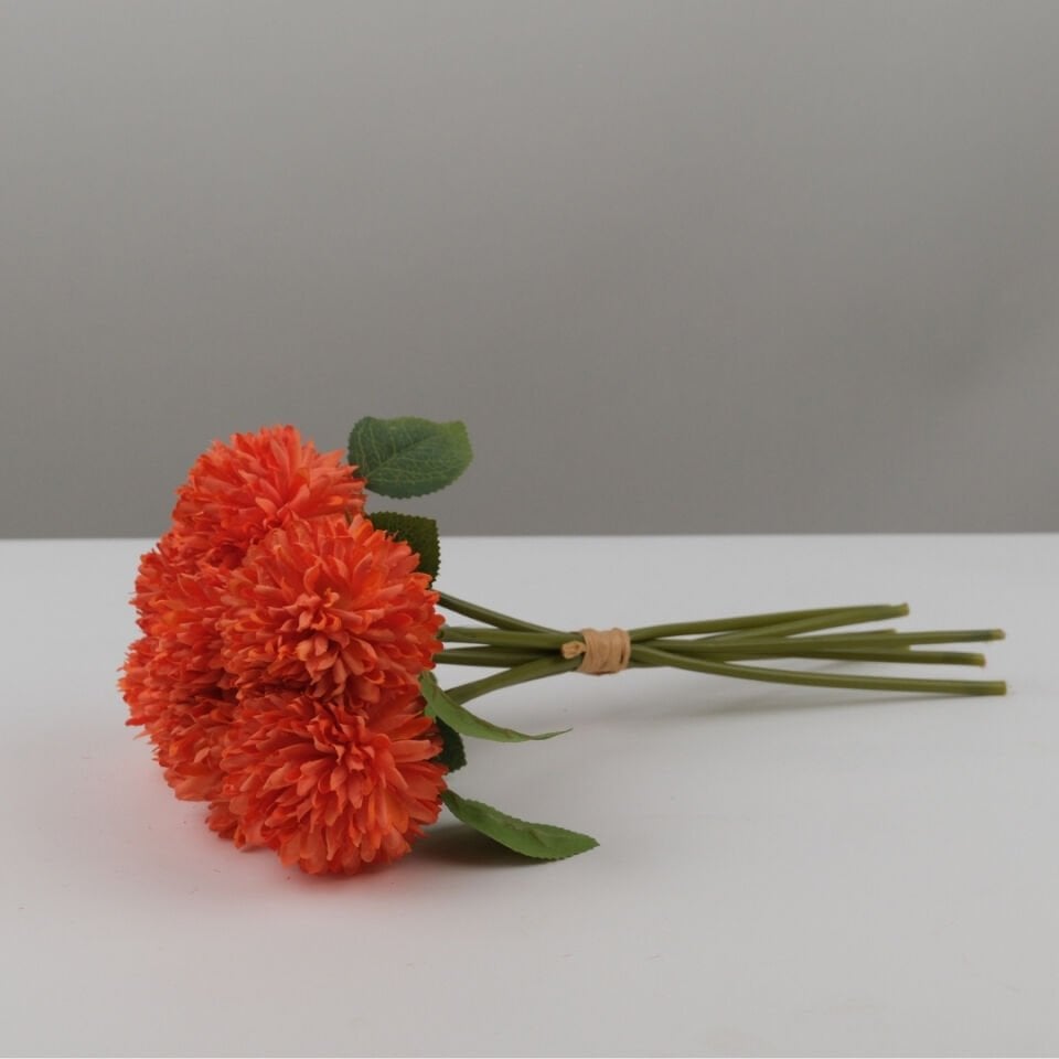 Yapay Çiçek Top Krizantem 7li Mini Kartopu Demeti 30 cm Turuncu