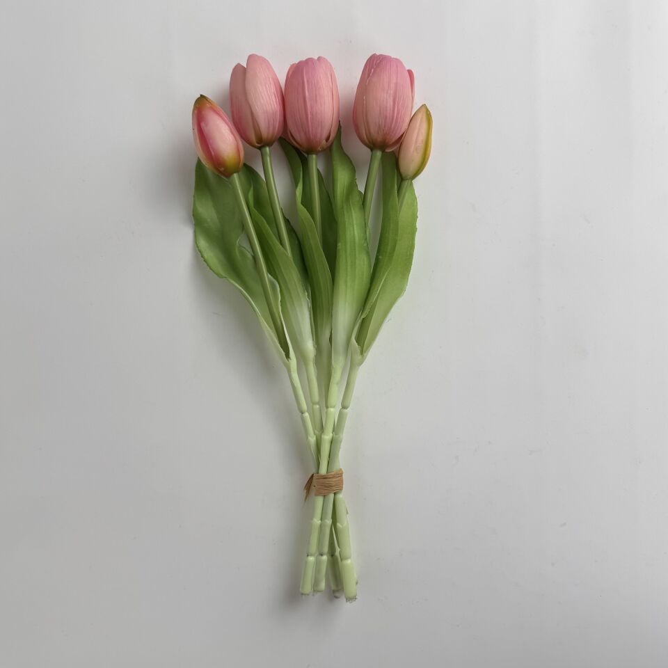 Gerçek Dokulu Lüx 5 Dallı Tulipa Lale Buketi Toz pembe
