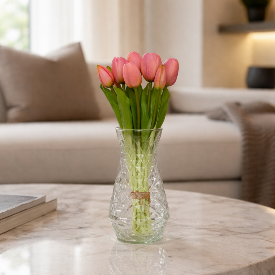 Gerçek Dokulu Lüx 5 Dallı Tulipa Lale Buketi Toz pembe