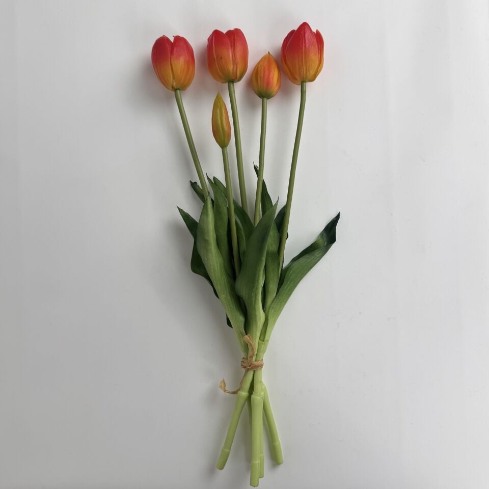Gerçek Dokulu Lüx 5 Dallı Tulipa Lale Buketi Turuncu