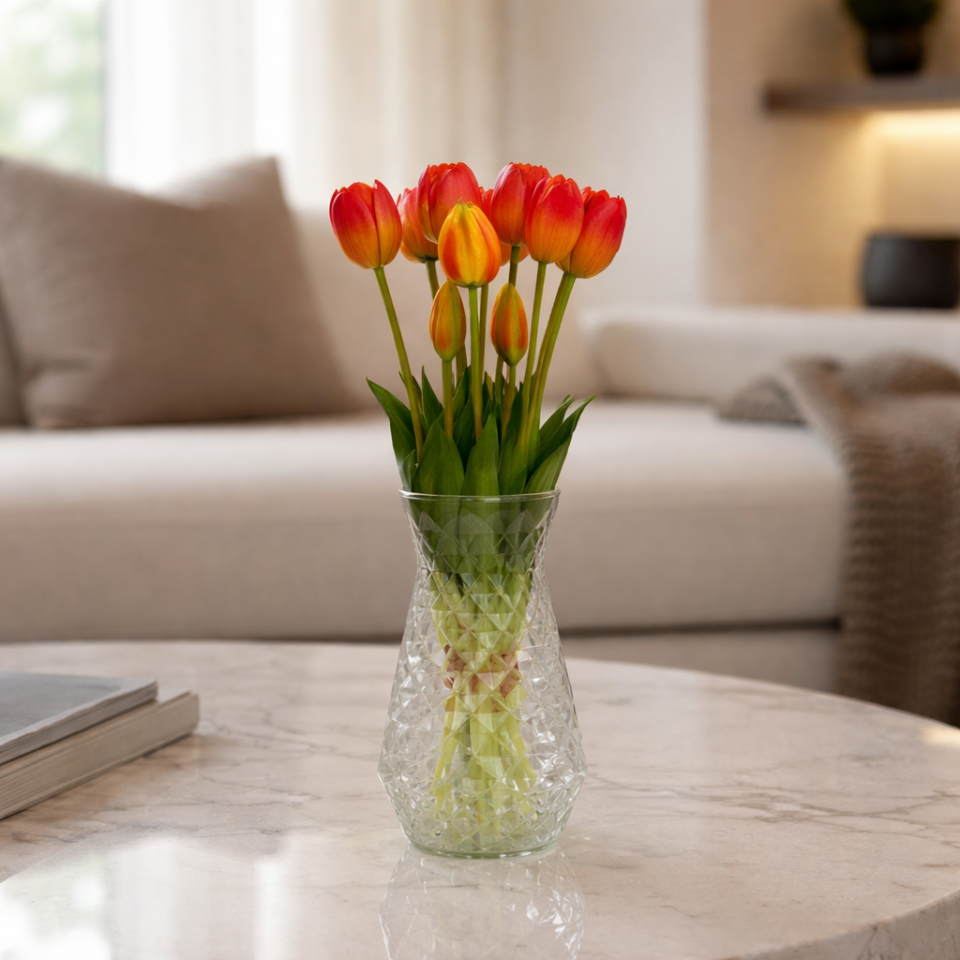 Gerçek Dokulu Lüx 5 Dallı Tulipa Lale Buketi Turuncu