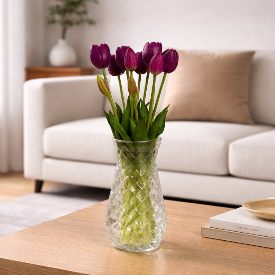 Gerçek Dokulu Lüx 5 Dallı Tulipa Lale Buketi Mor