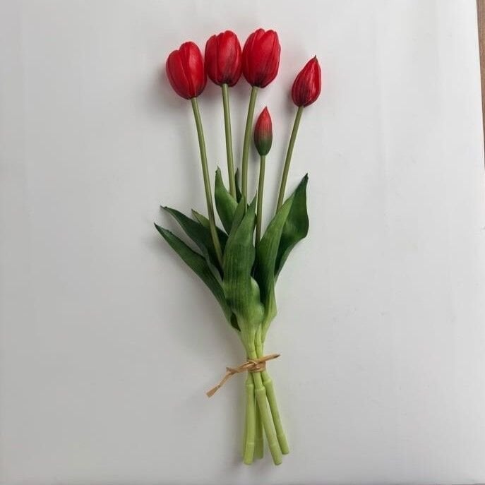 Gerçek Dokulu Lüx 5 Dallı Tulipa Lale Buketi Kırmızı
