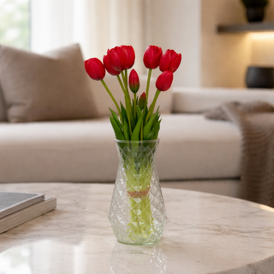 Gerçek Dokulu Lüx 5 Dallı Tulipa Lale Buketi Kırmızı