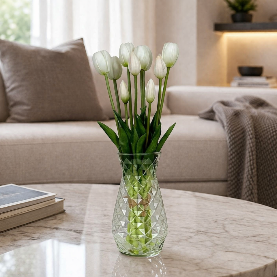 Gerçek Dokulu Lüx 5 Dallı Tulipa Lale Buketi Beyaz