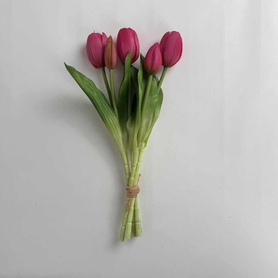 Gerçek Dokulu Lüx 5 Dallı Tulipa Lale Buketi Fusya