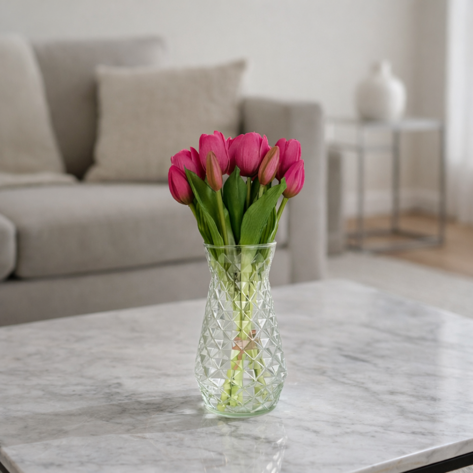 Gerçek Dokulu Lüx 5 Dallı Tulipa Lale Buketi Fusya