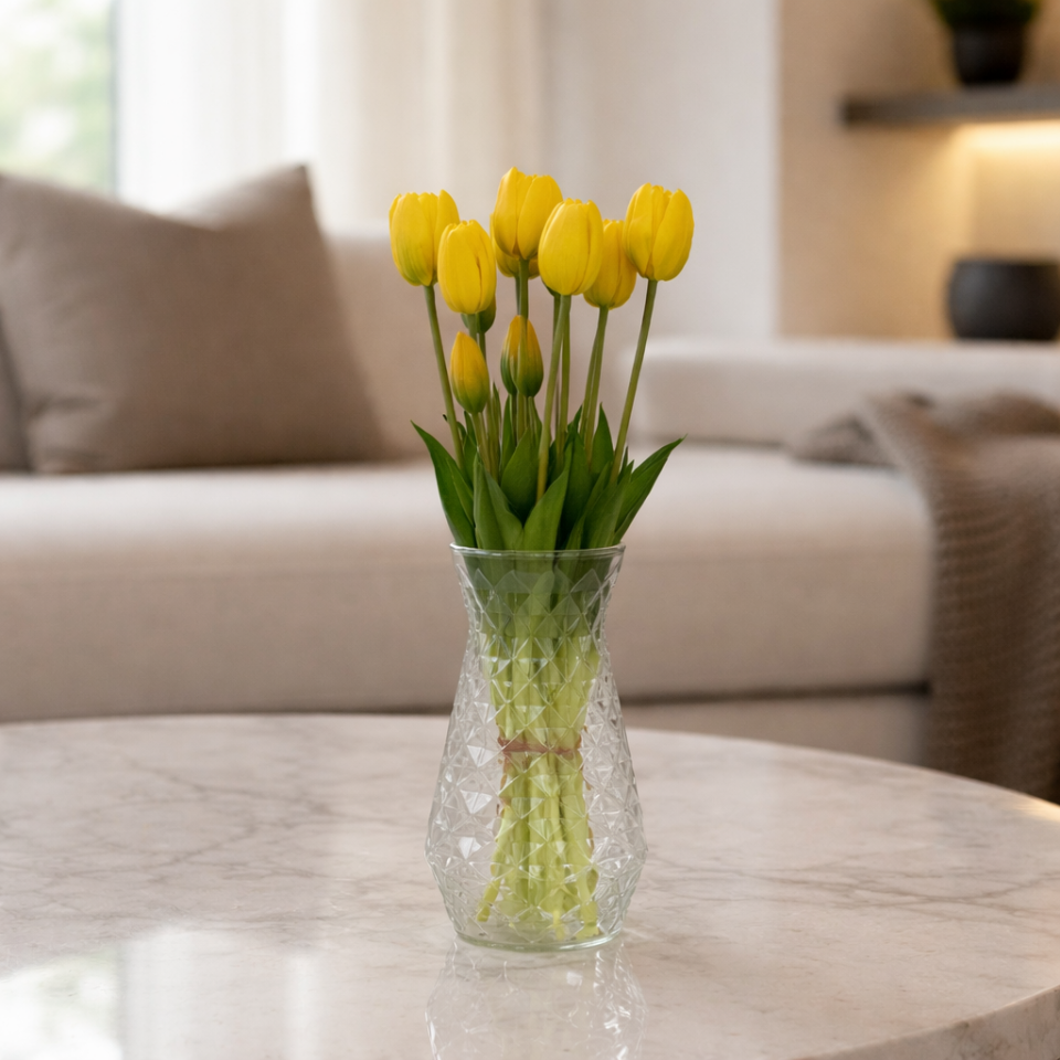 Gerçek Dokulu Lüx 5 Dallı Tulipa Lale Buketi  sarı