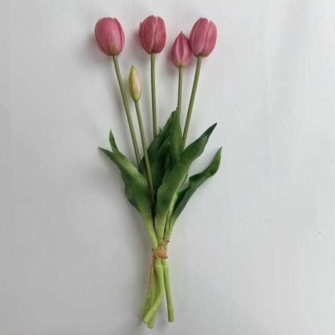 Gerçek Dokulu Lüx 5 Dallı Tulipa Lale Buketi  pembe