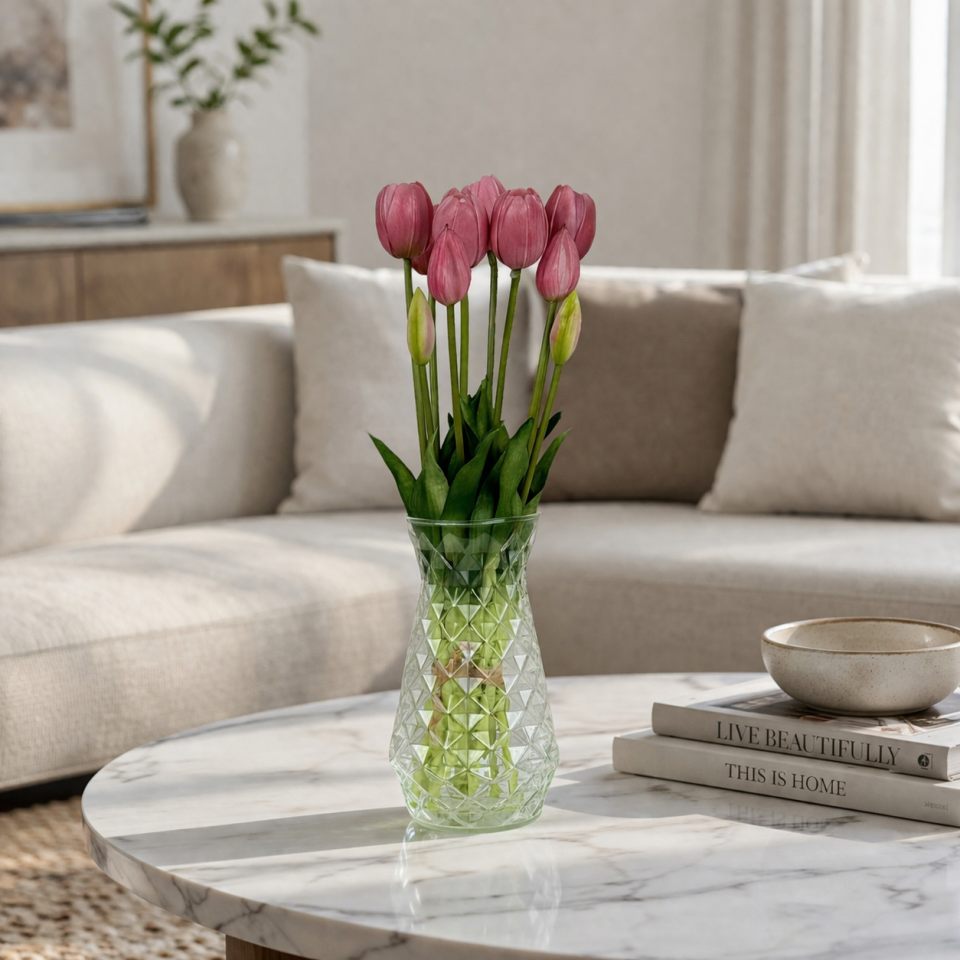 Gerçek Dokulu Lüx 5 Dallı Tulipa Lale Buketi  pembe