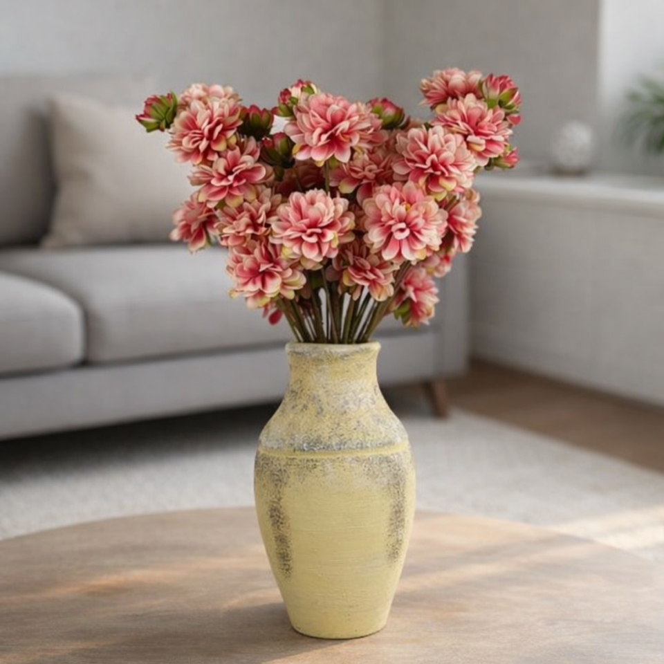 Yapay 9lu Kasımpatı Dalı 45 cm Alevli Pembe