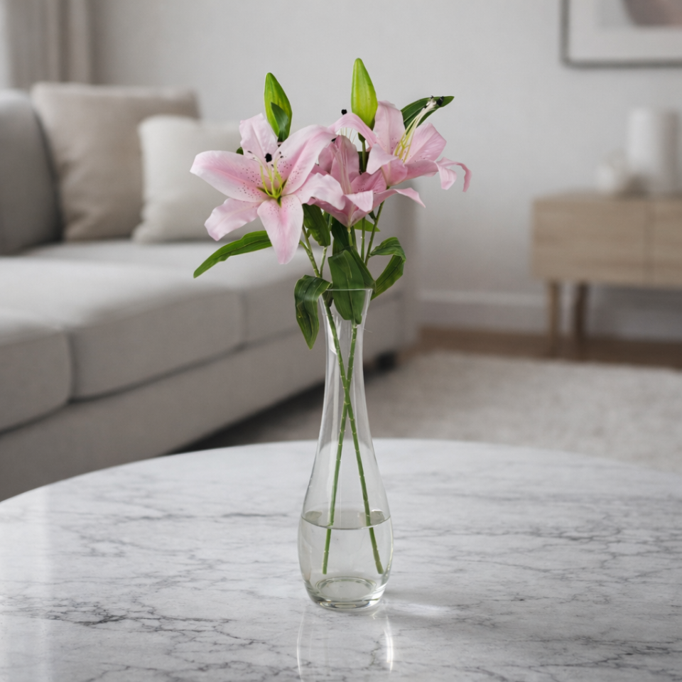 Uzun Dal Kaliteli Yapay Lilyum Zambak Çiçeği 70 cm Pembe