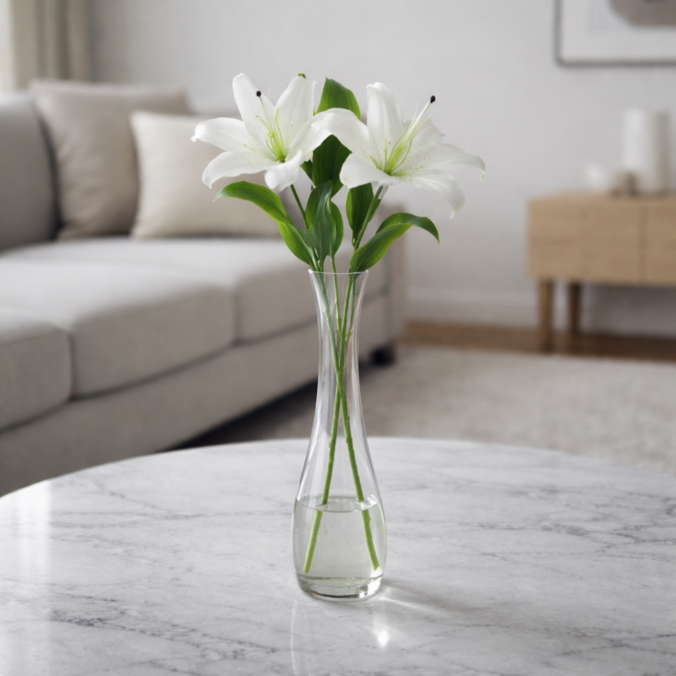 Uzun Dal Kaliteli Yapay Lilyum Zambak Çiçeği 70 cm Beyaz