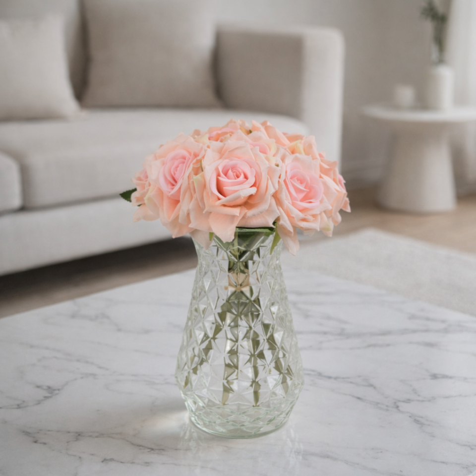 10lu Lüx Gul Demeti 25 cm  Krem detaylı Pembe