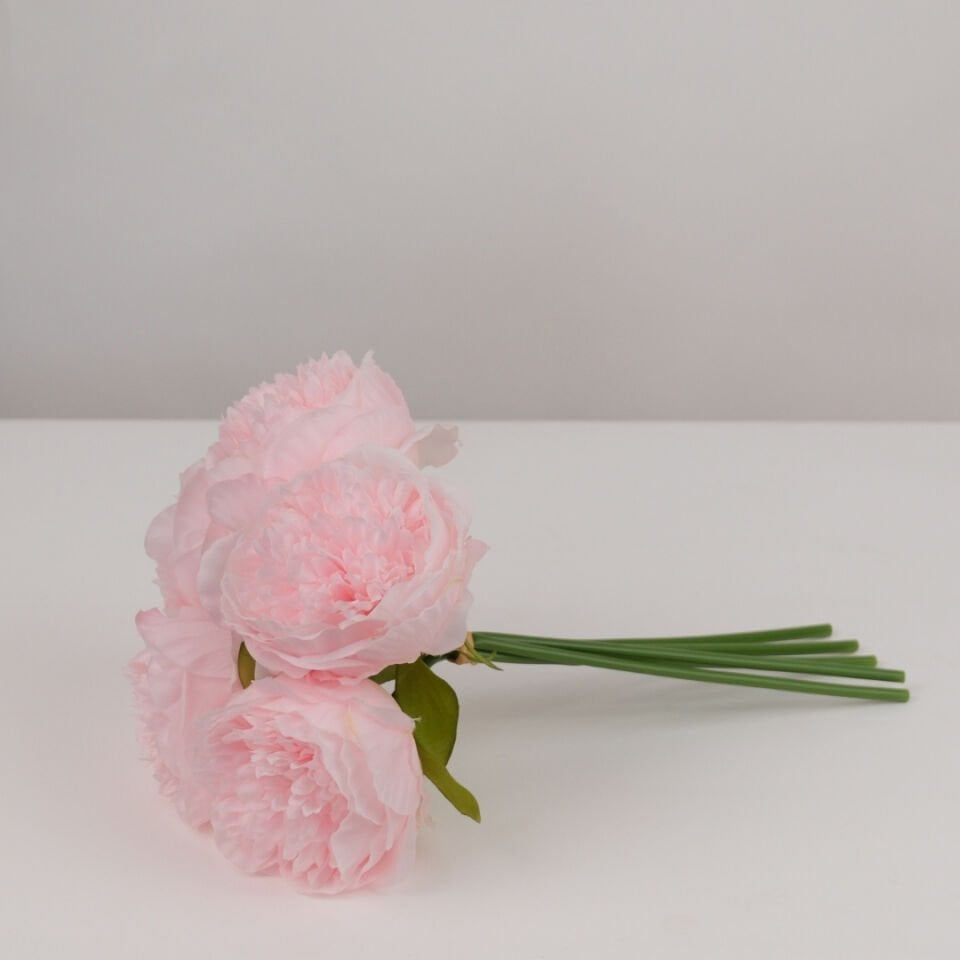 Yapay Çiçek 5lı Açmış Şakayık Gül Buketi Pembe