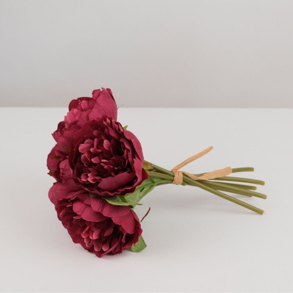 Yapay Çiçek 6lı Açmış Şakayık Gül Buketi Bordo
