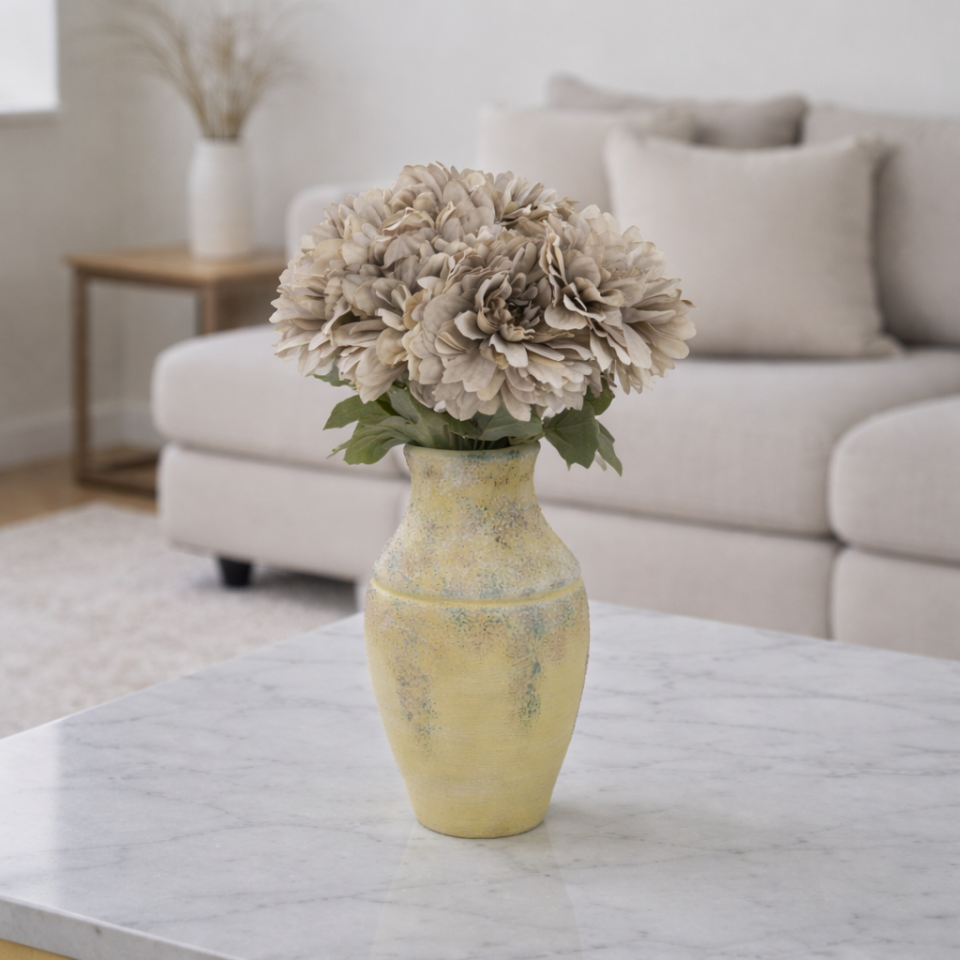 Yapay Çiçek 7li Dahlia Demeti 33 cm Bej