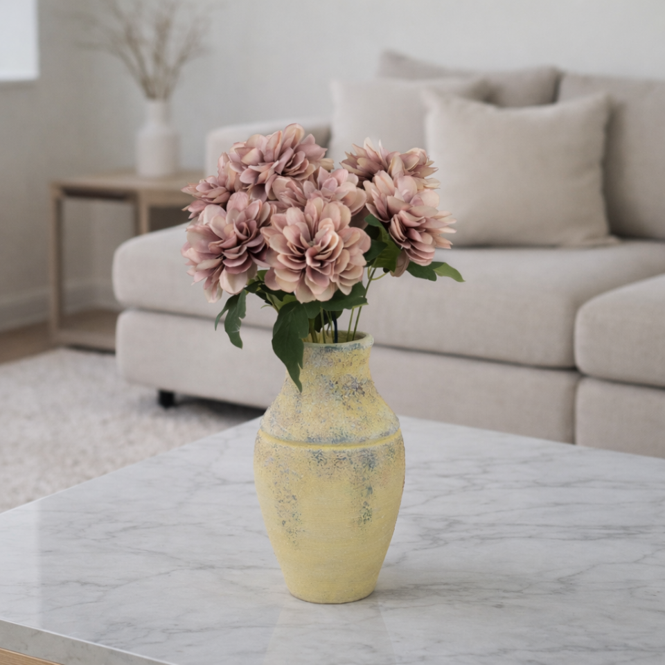Yapay Çiçek 7li Dahlia Demeti 33 cm Kahverengi