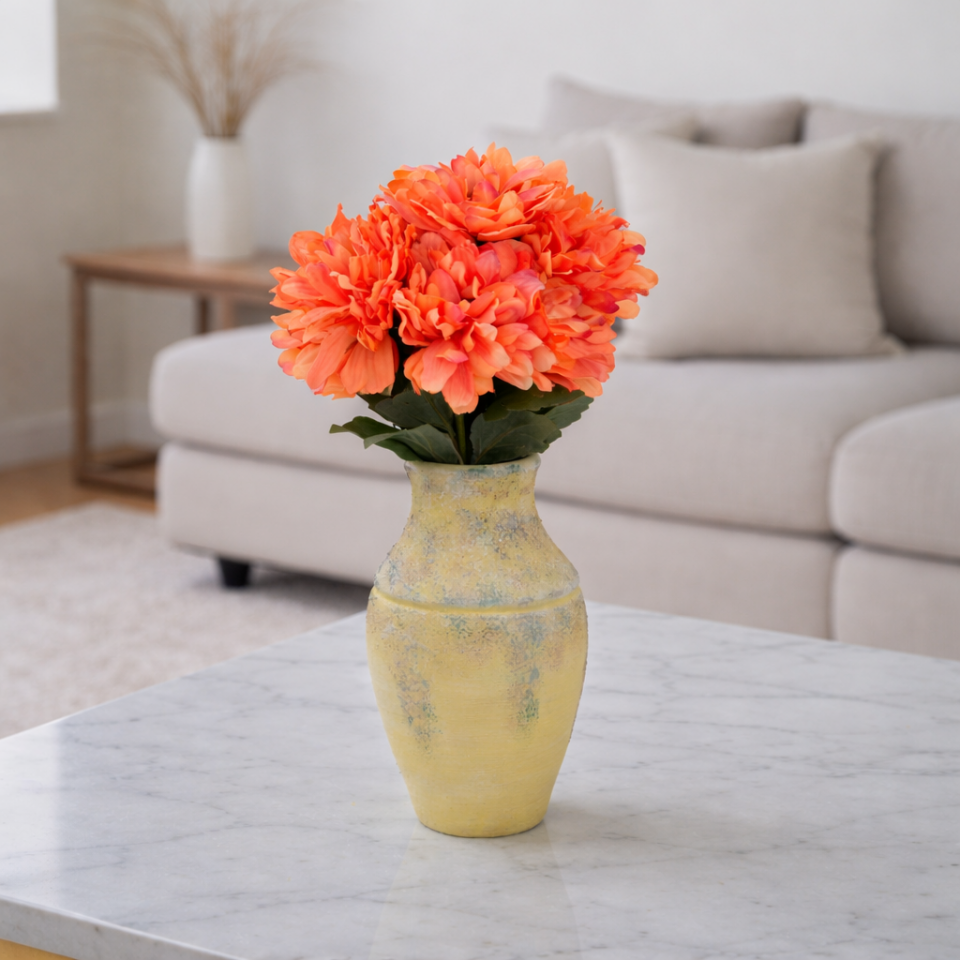 Yapay Çiçek 7li Dahlia Demeti 33 cm Turuncu